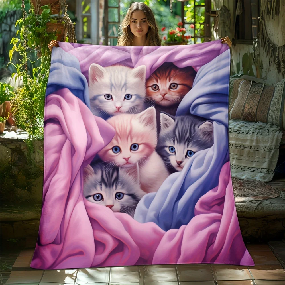 Multi Cat Cute Cover Blanket Flannel Lint Free Pet Friendly Living Room Kids Room Nap Blanket Warm Gift Besties