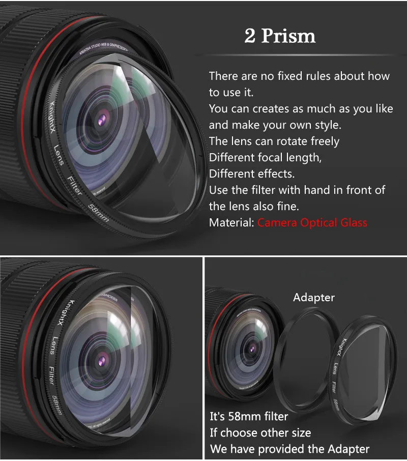 KnightX 2 Prism Lens filtro per effetti speciali 49mm 52mm 58mm 67mm 77mm accessori per fotocamere per Canon eos Sony Nikon