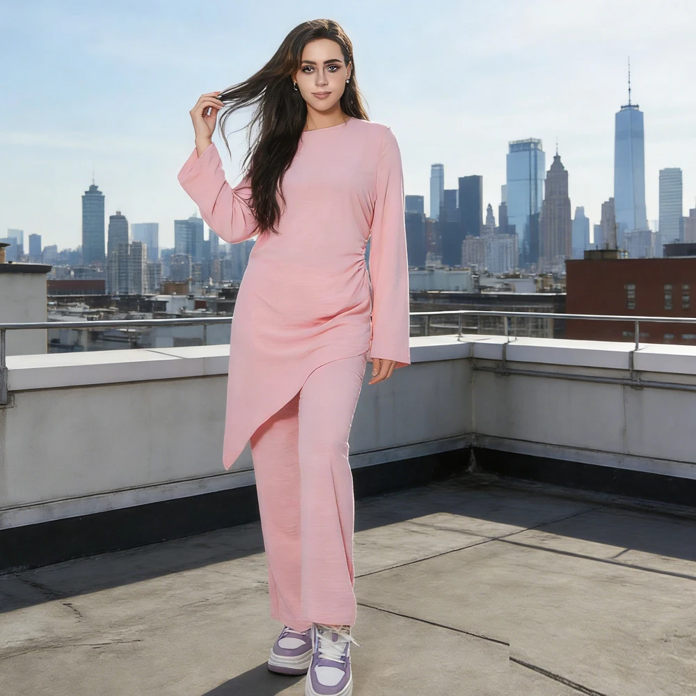 

Мусульманские комплекты для женщин на Ид: топы с длинными рукавами и брюки, турецкий кафтан, дубайская абайя, исламская одежда, наряды для мусульманок.