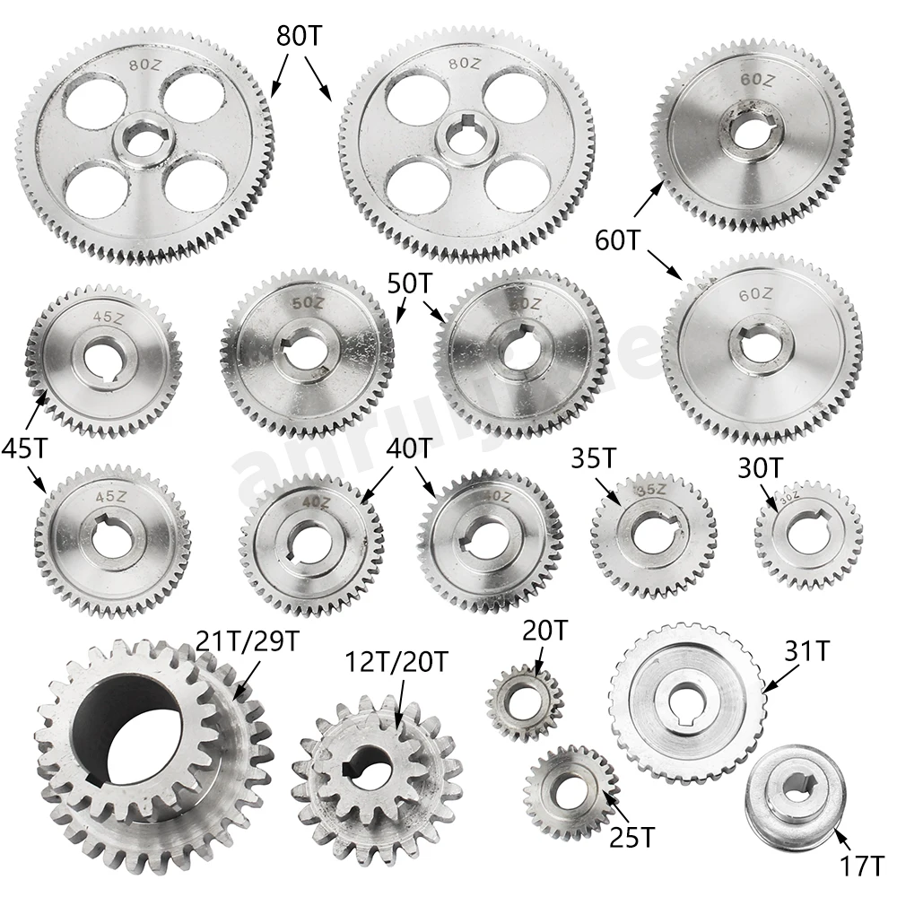 18pcs Mini Lathe Metal Gears/Synchronous Wheel/Feed Gear/Duplex Gear/Metric Exchange Gears Set for CJ0618 Mini Lathe spraes