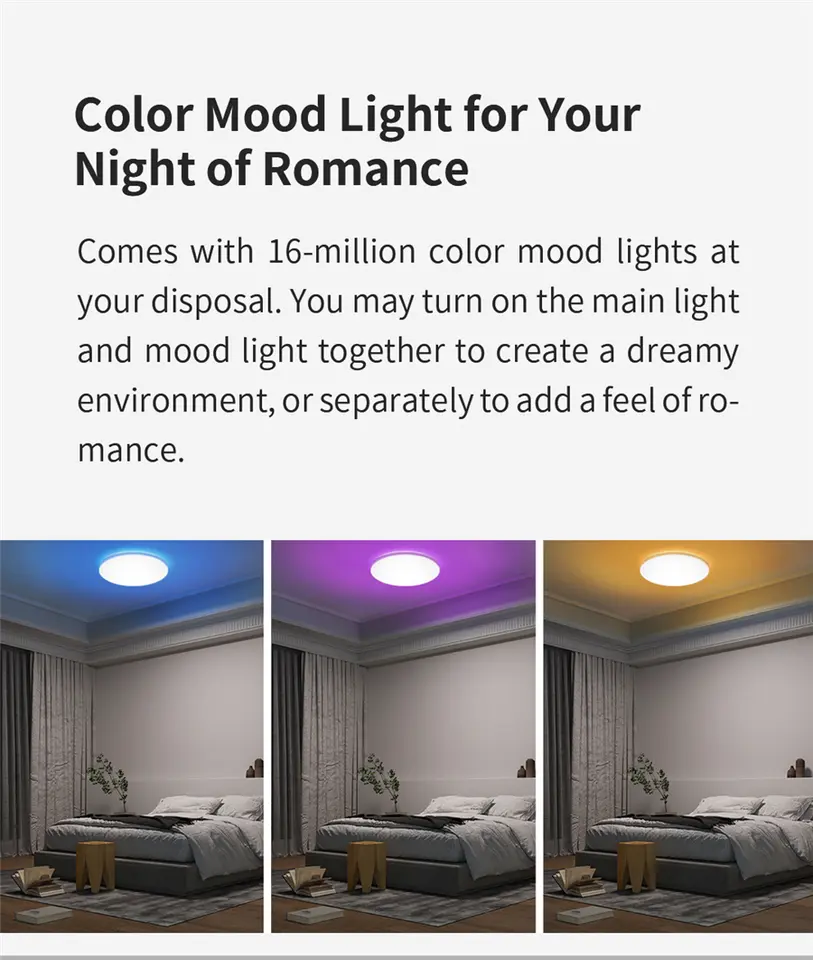 مصباح سقف ييليت الذكي LED RGB فائق النحافة إضاءة محيطة تحكم صوتي واي فاي 6500K متوافق مع هوم كيت منزل مي جوجل - 4