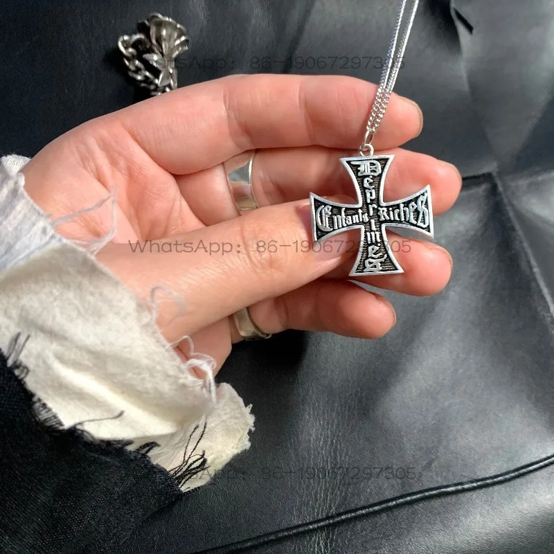 

Винтажное двустороннее серебряное ожерелье 925 пробы с крестом и старинными буквами, длинное, мужское