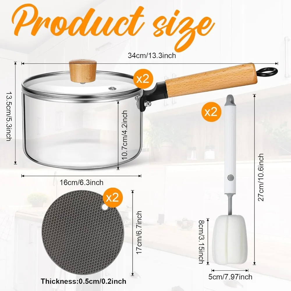 

Glass Cookware Pot Set with Lid 60oz Saucepan for Stove Top Pasta Soup Milk Baby Food Simmer Pan Heat Resistant Safe