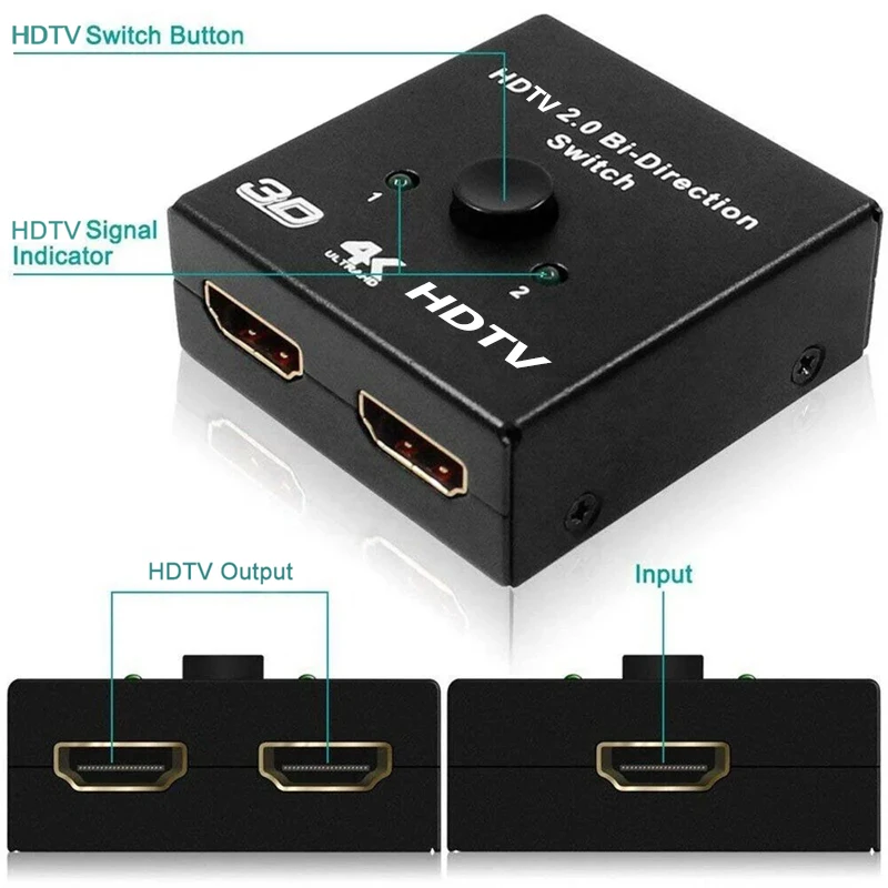 Bi Direction Switch HDTV 2.0 4K 60HZ HDTV Splitter Switcher 1x2 2x1 New Dual 2 Ports Adapter Converter Supports Ultra HD 4K