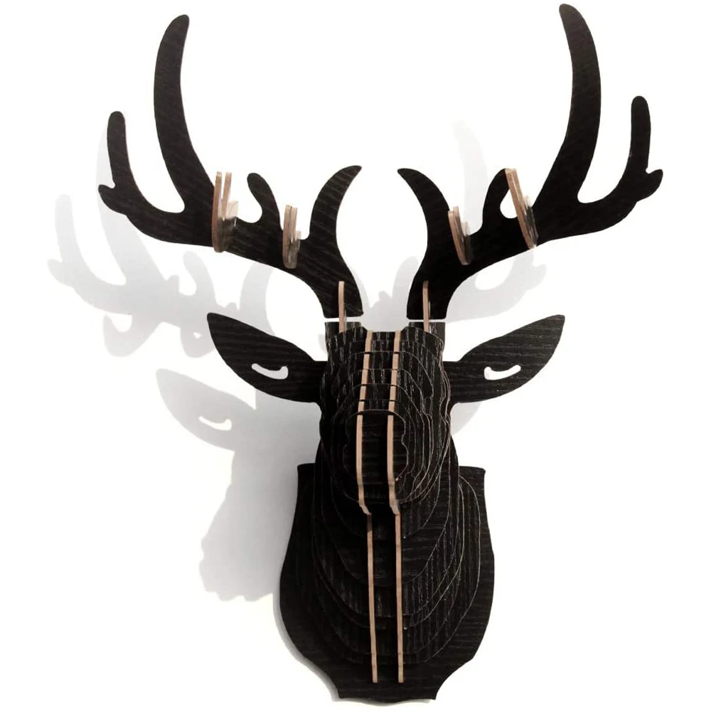 Elk Deer Head Wall Decor DIY 3D Puzzle Antler Sculpture Ornament Wall Art Decor for Living Room Office Bar Party Decoration