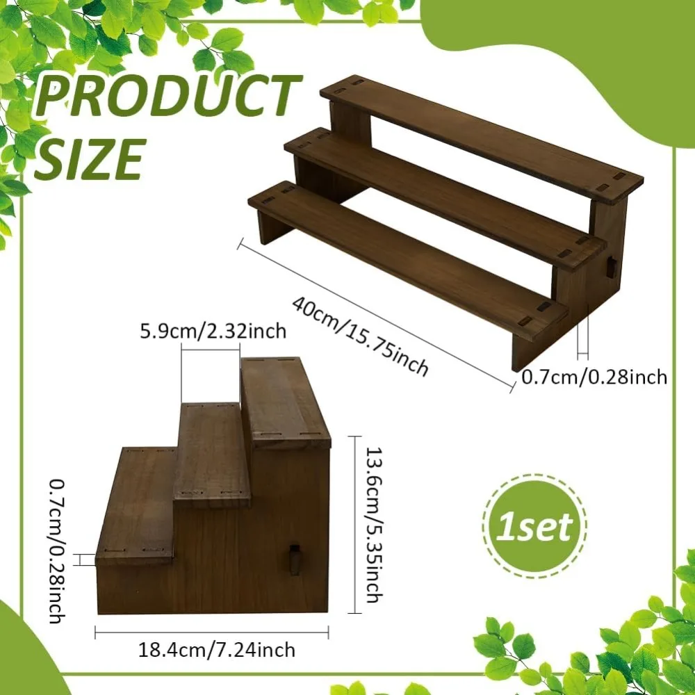 3 Tier Display Stand 15.75x7.2x5.3inch Wooden Rectangle Dessert Holder Riser Coconut Brown Wood Holder
