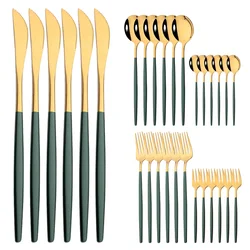 30Pcs Green Gold Dinnerware Tableware Set Stainless Steel Cutlery Kitchen Knife Cake Fork Spoon Restaurant Wedding Flatware Set