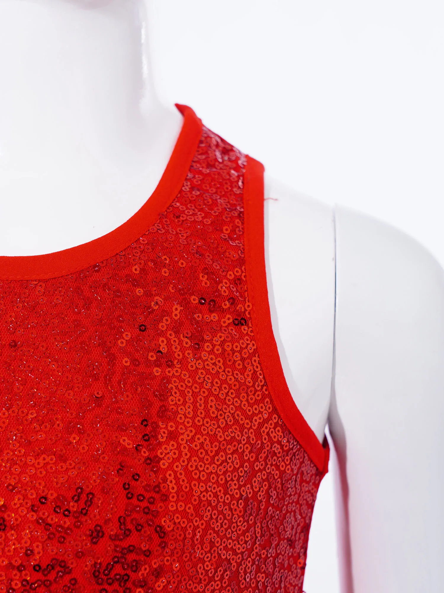 

Kids Girls Sequins Dance Tank Top Camisole Round Neck Sleeveless Vest School Hip hop Jazz Dance Crop Tops for Stage Performance