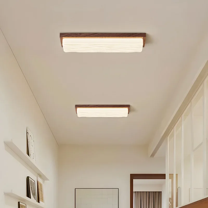 Chic Walnut Ceiling Lamp for Foyer Hallway Dressing Room Entryway, Long Strip Light Fixture in Minimalist Style