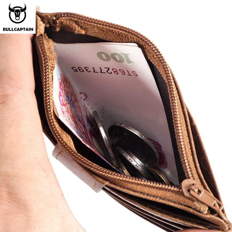 BULLCAPTAIN RFID Blocking Leather Wallet Credit Card ID Card Holder Wallet Money Case For Men And Women 2020 Fashion Retro Bag