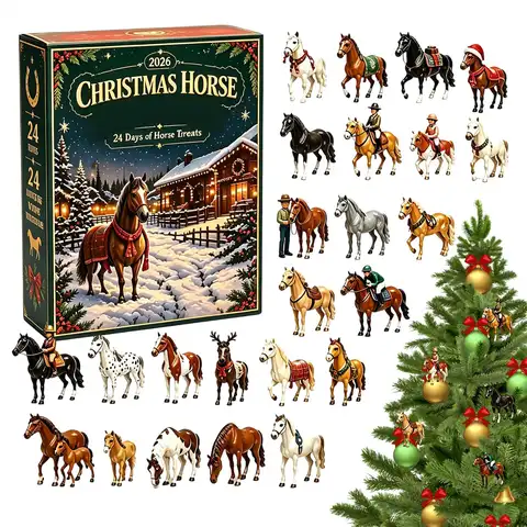 2026 Christmas Horse Countdown Calendar 24 Days Advent 2D Acrylic Animal Ornaments for Equestrian Enthusiasts Family Friends
