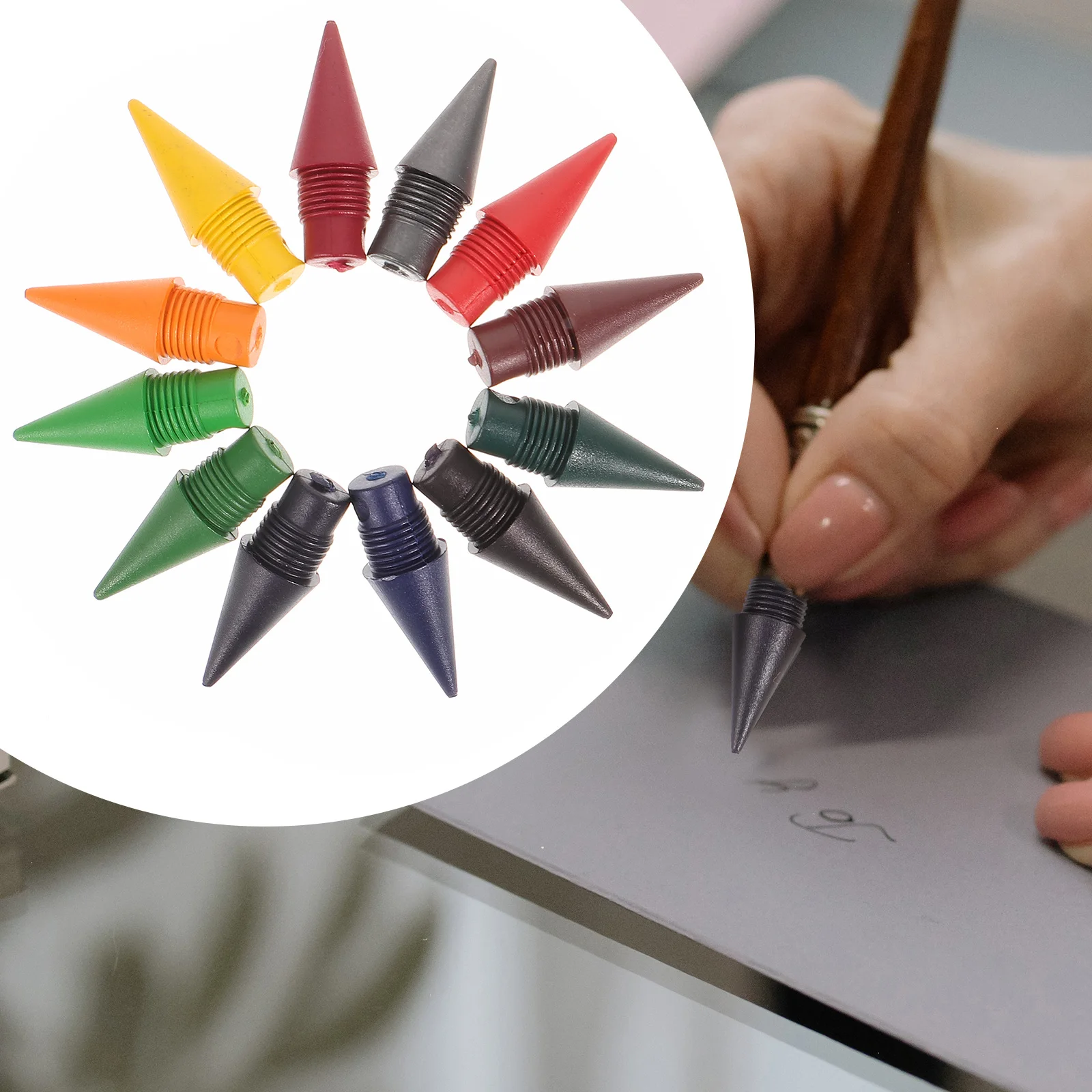 

12pcs Colors Eternal Pencil Nib Refills Everlasting Writing Pencil Nib Replaceable Sketch Stationery Inkless School Stationeries