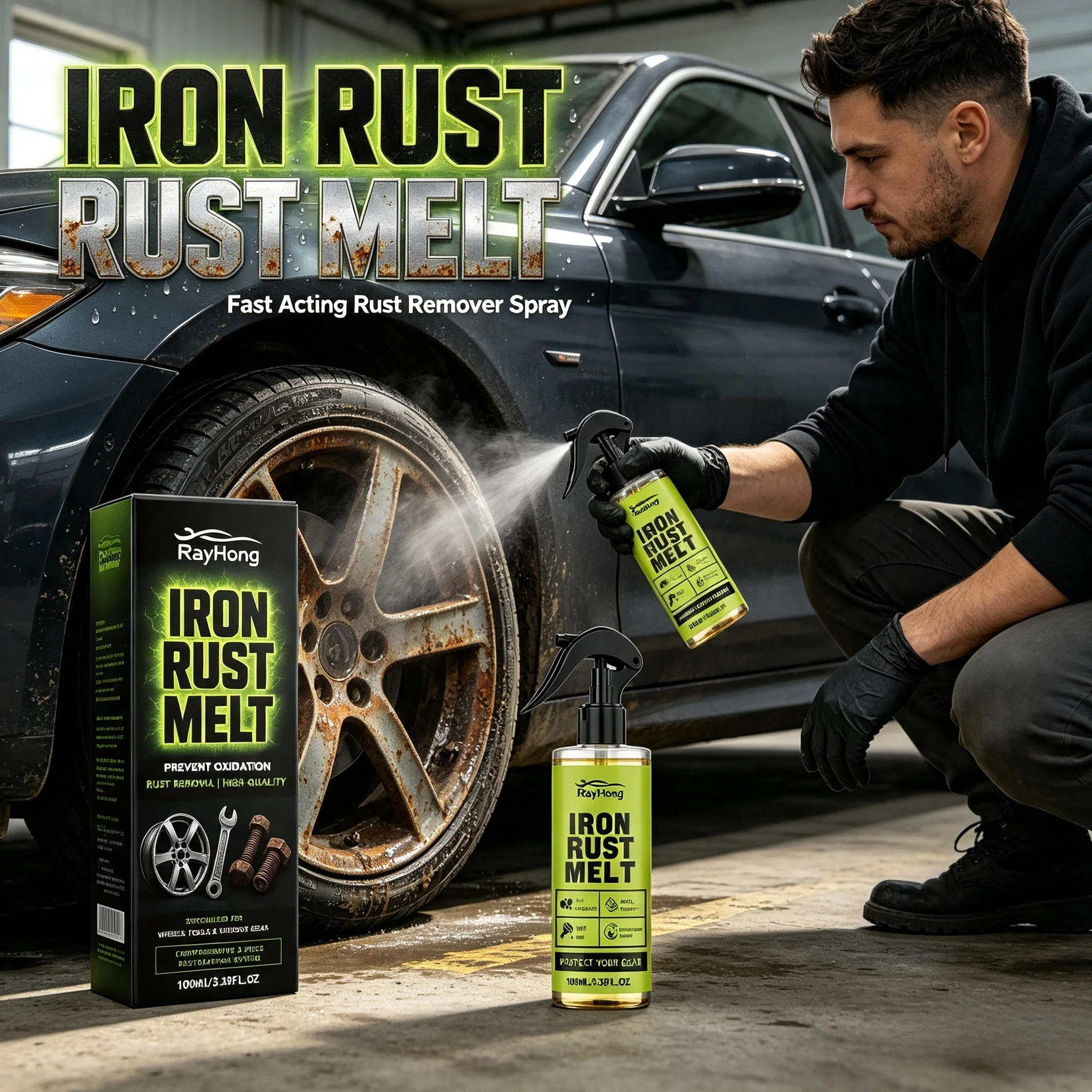 Rust Removal Spray Powerful Fast‑Acting Metal Rust Remover Wheel Auto Surface Oxidation Eliminator Car Clean Maintenance Spray