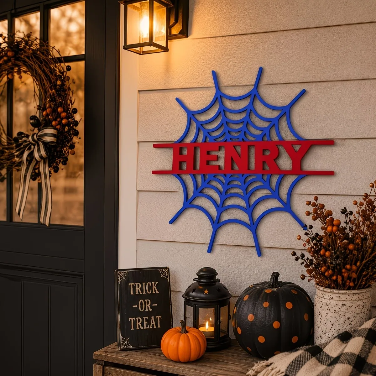 Custom Wooden Plaque|Personalized Spider‑Web Wooden Name Sign With Custom Text, Superhero Fan Wall Decor, Home & Party Decoratio