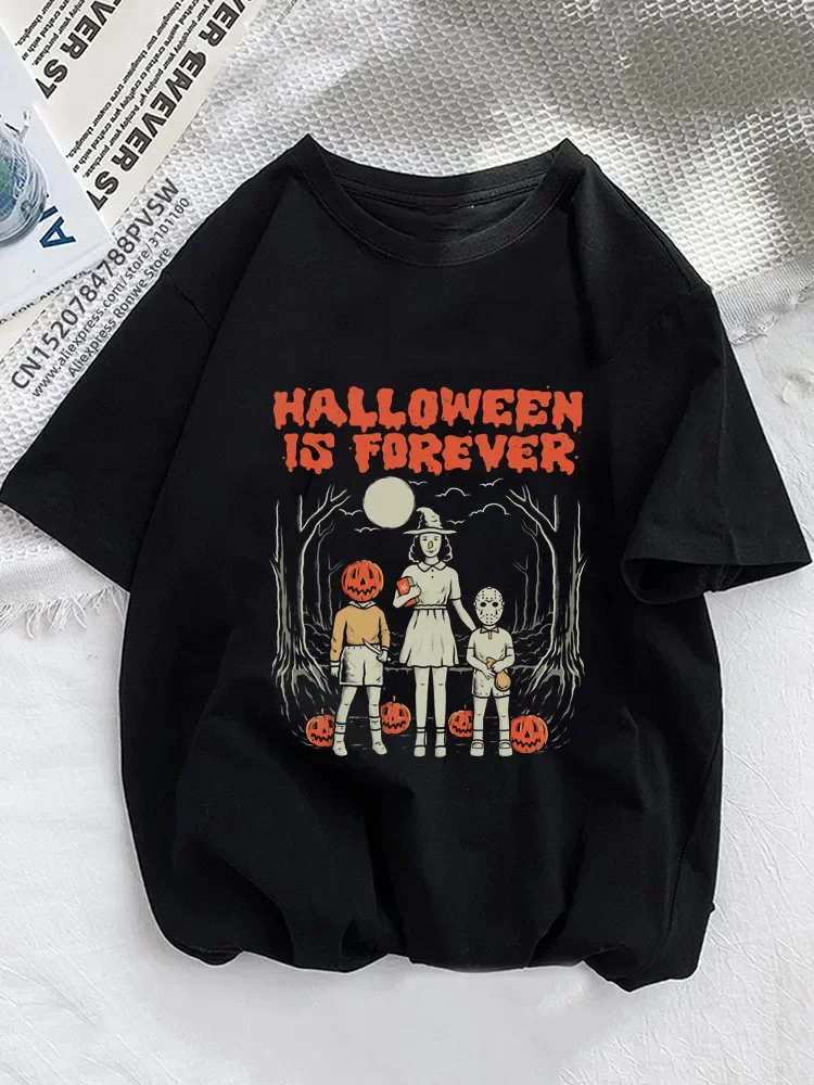 

Halloween Printed Pattern 90s Casual Trend Black T-Shirt Women's Summer Cartoon Pumpkin Style Short Sleeved Casual Basic T-Shirt