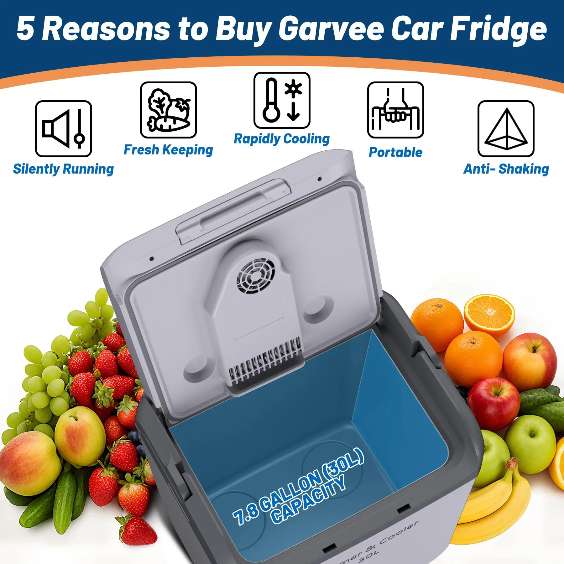 35 QT (33 L) Electric Cooler & Warmer with Handle,  Portable Car Refrigerator, 12V Car Cooler, 110V AC Home Power Cord, Plug In Coolers, Car fridge for Vehicle, Truck, Travel, Camping, Gray