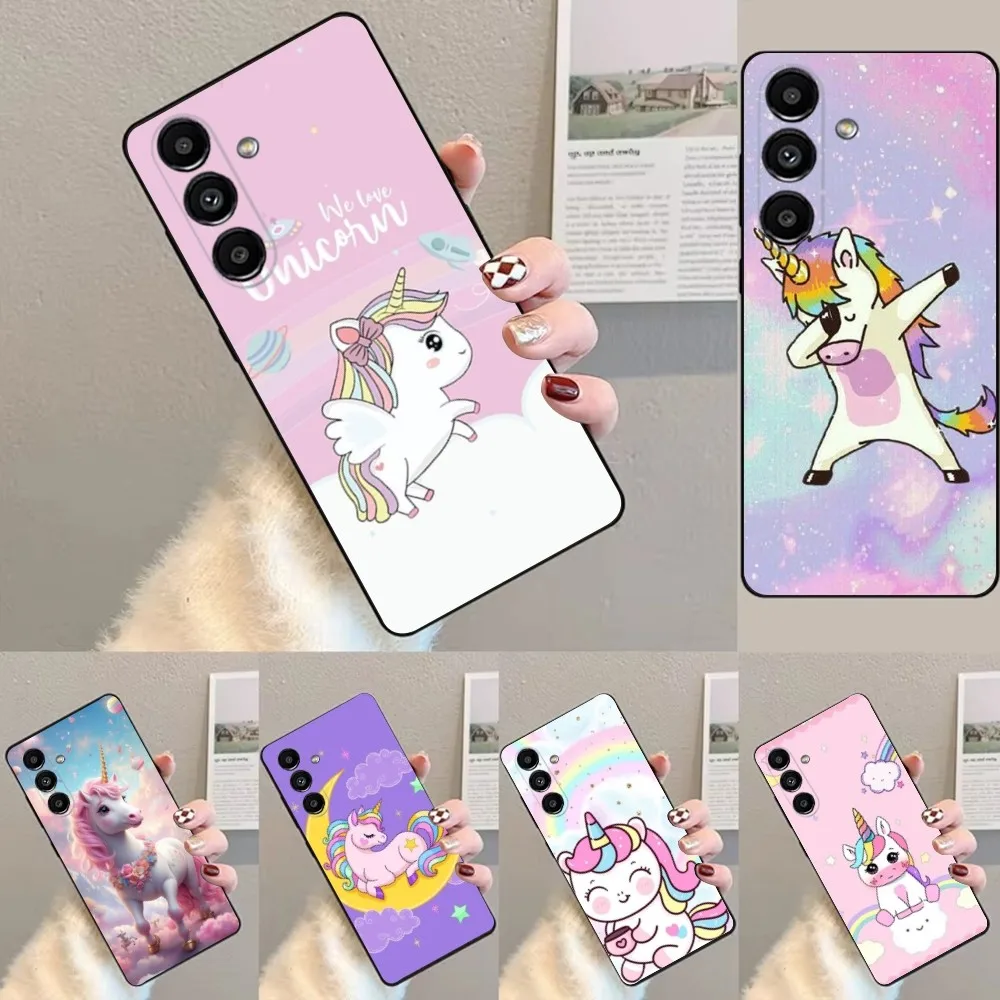 Pink Unicorn Rainbow Phone Case For Samsung S24,23,22,30,21,10,9,Ultra,Plus,Lite,FE,Soft Silicone Black Cover