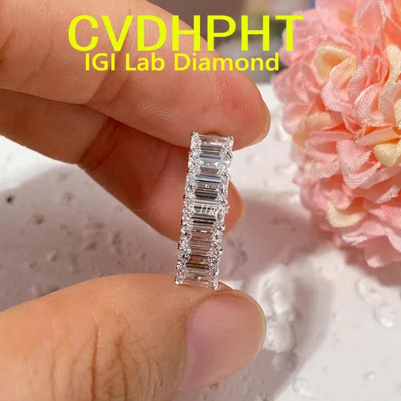 

Pt950 Обручальное кольцо с бриллиантами, выращенными в лаборатории, измерение цветов DEF, 7 шт., изумрудная огранка от 0,2 карата до 0,5 карата ﻿ кольцо вечной группы