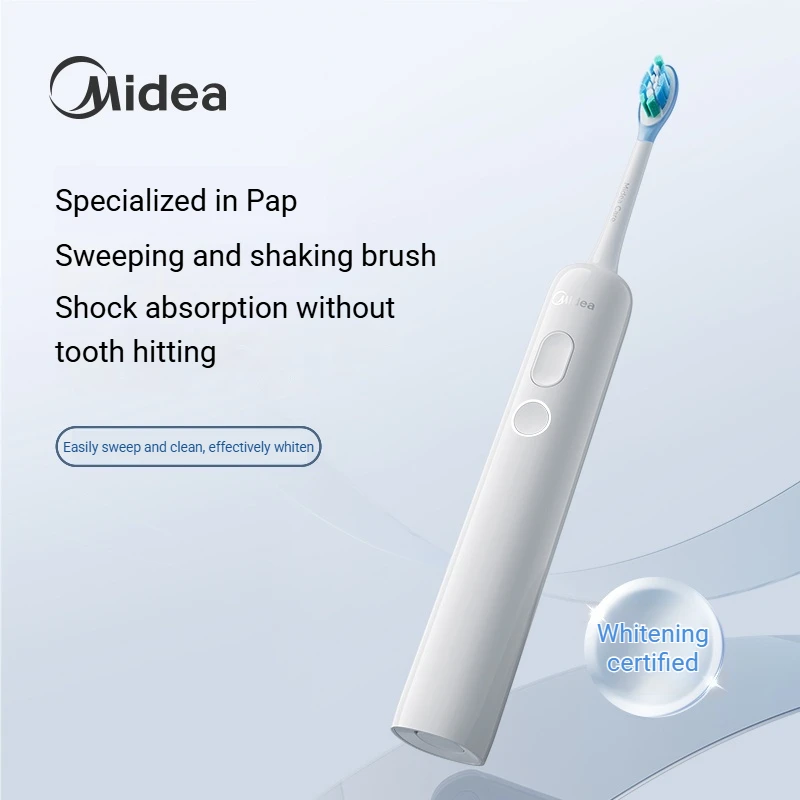 

Электрическая зубная щетка Midea Bass Sweep Vibration 60 ° Большие качели, 66000 об/мин, сертифицированное отбеливание для ухода за полостью рта