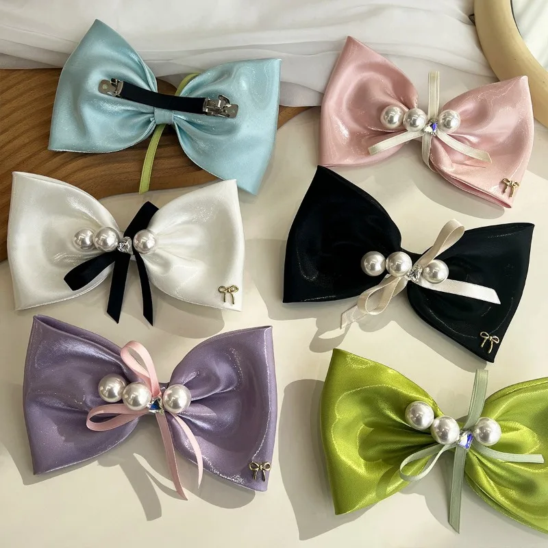 

New Pearl Fabric Bow Hair Clips Fashion Ponytail Holder Hairpins Spring Clip Headwear Korean Hair Accessories for Women
