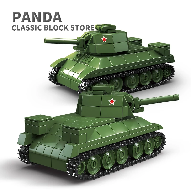 Military Light Tank MOC Blocks Children Toys T34 Medium Panzer Building Bricks WW2 Armored Cars  Model Adult Boys New Year Gifts