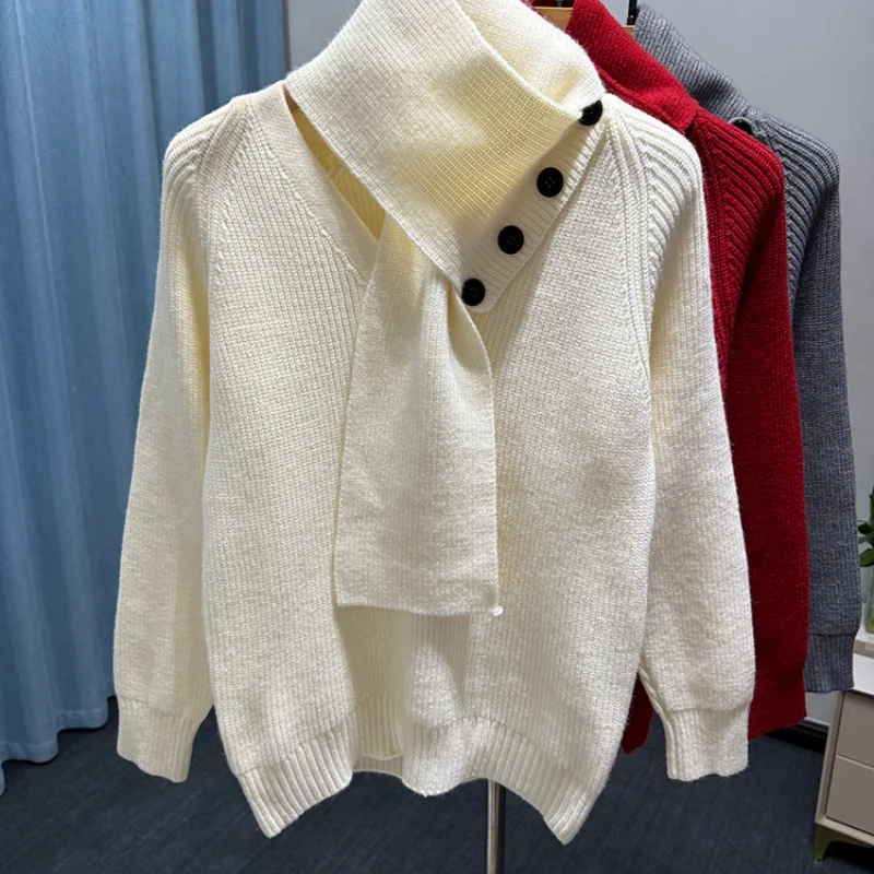 الرجال الخريف الشتاء عالية الجودة سترة الخامس الرقبة سميكة الدافئة مع وشاح محبوك قميص موضة الاتجاه ملابس داخلية غير رسمية الرجال الملابس