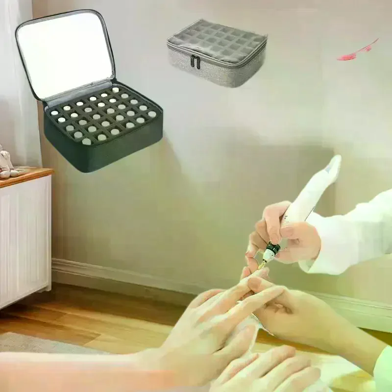 30-Slot Nail Polish Storage Bag, Black Gray Portable Hand-Held Large Cosmetic Bag, Holds Up To 30 BottlesSmall Clear Nail Polish