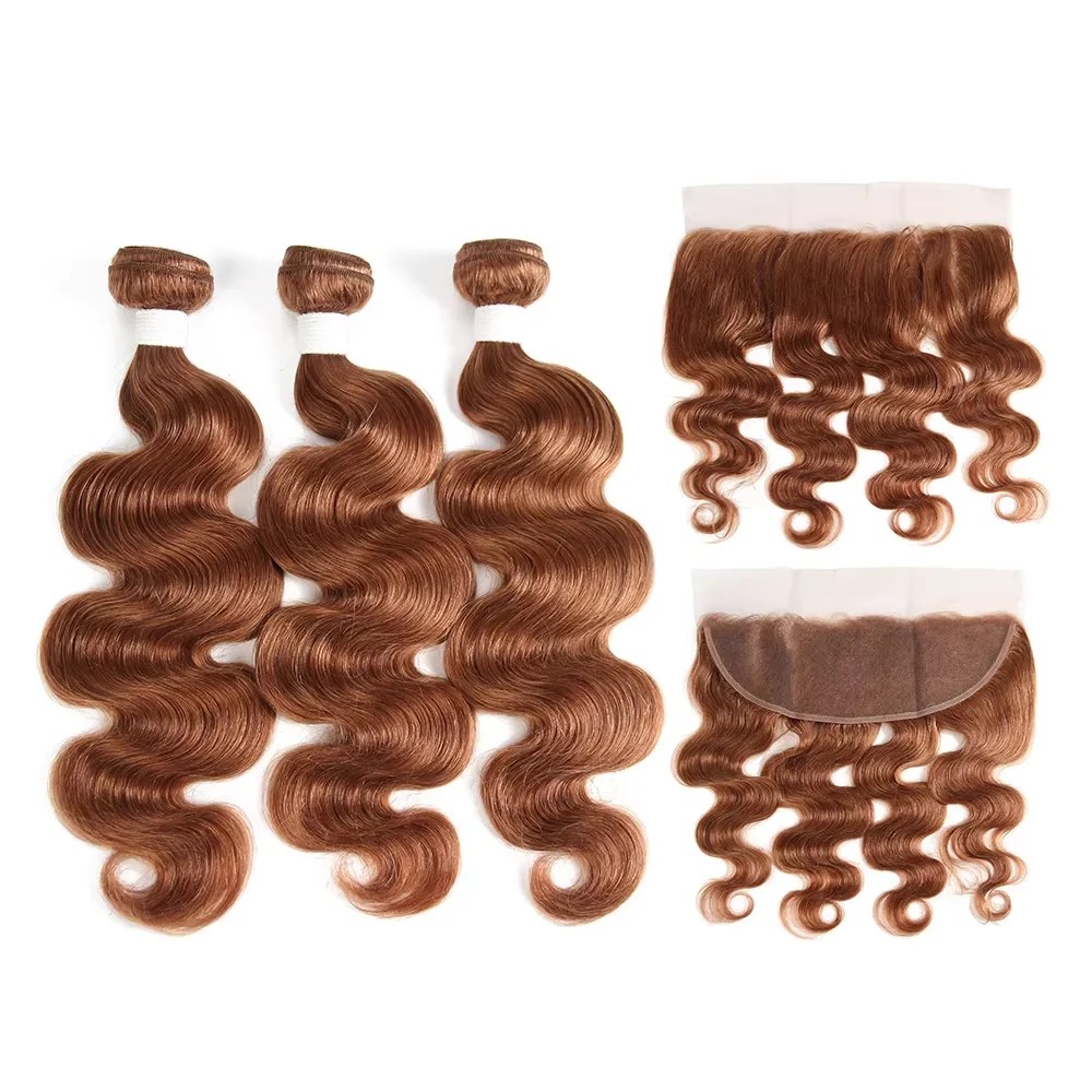 Brazilian Body Wave Human Hair Bundle With Closure Brown Color 3 Bundles With Frontal 100% Remy Human Hair Weave Bundles KEMY