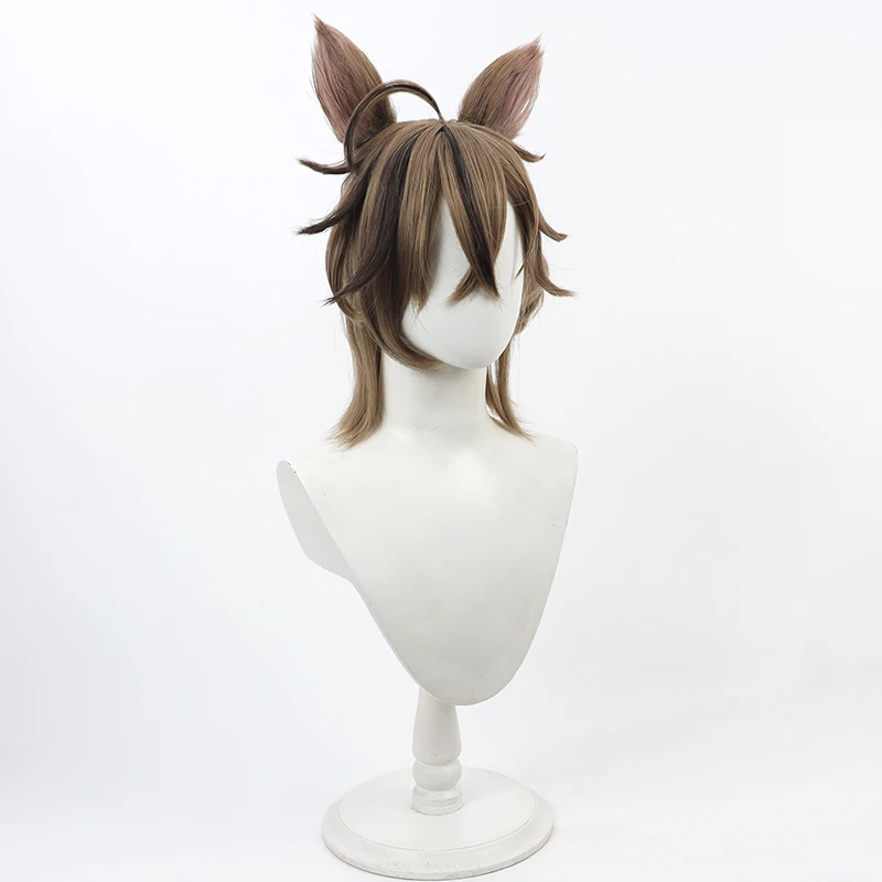 Wig Cosplay Stainless coklat, rambut sintetis tahan panas pendek, topi Wig + karnaval, permainan peran pesta Halloween, Wig Stainless steel