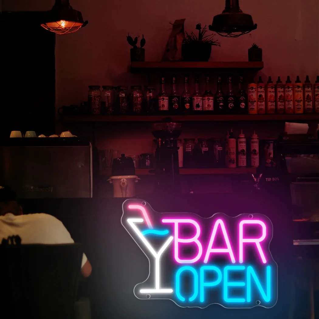 Bar Open Neon Signs  LED Cocktail Light For Tiki Bars Party Restaurant Drink Bar Bistro Club Wall Decor Sign