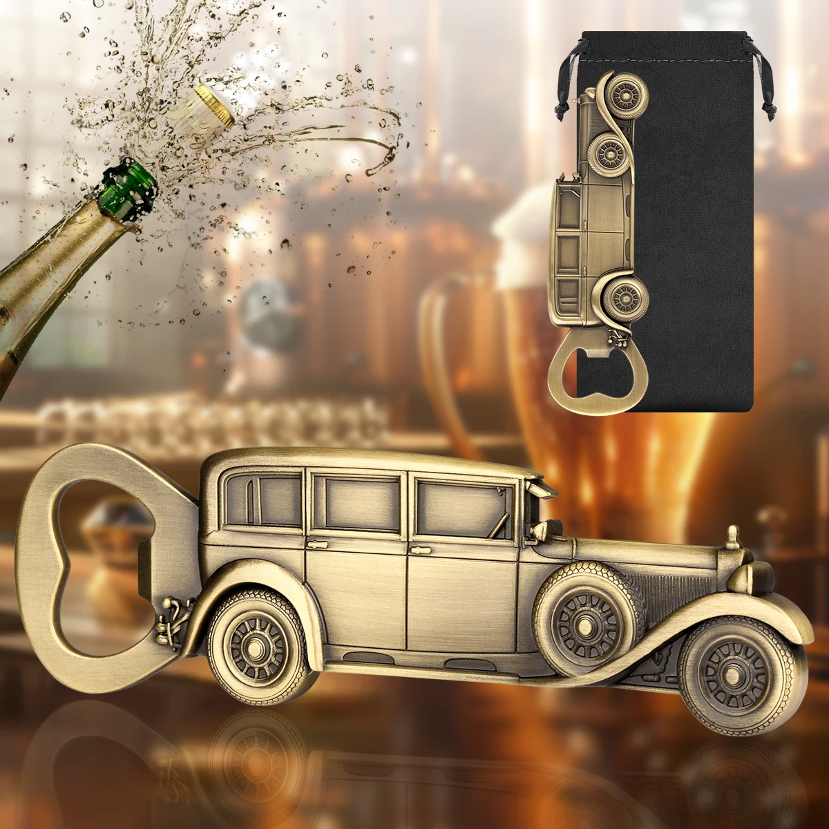 

LKKCHER Classic Car Opener Steampunk Vintage Car Beer Bottle Opener Bronze/Dark Silver Vehicle Corkscrew Bar Party Gadgets Gifts