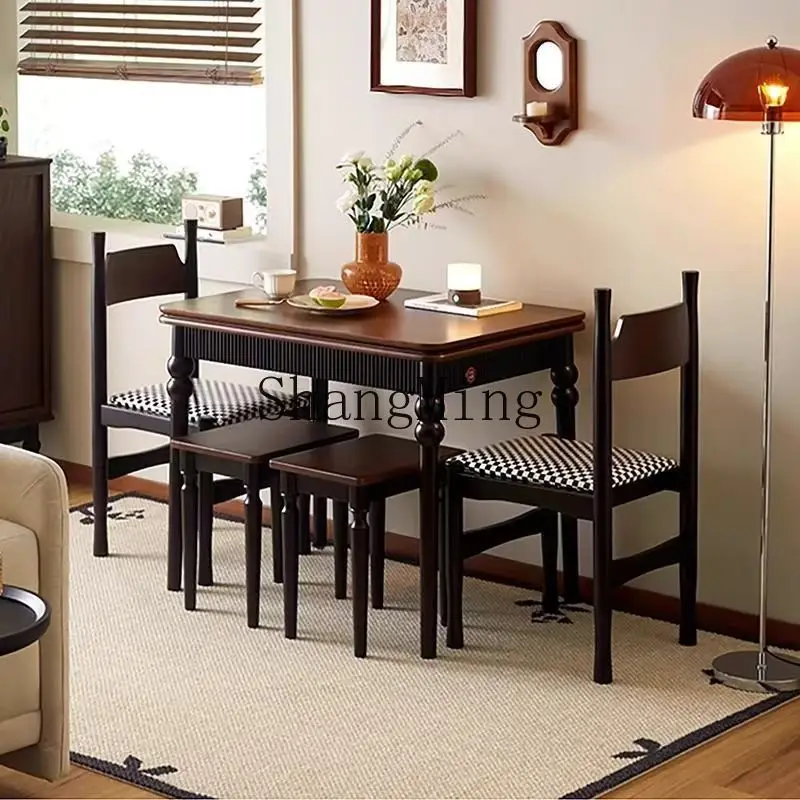 

ZYY medieval dining table household small apartment foldable solid wood dining table