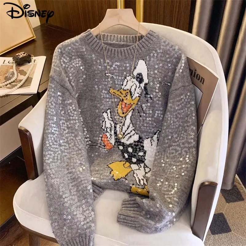 Disney New Arrival Fashion Casual Donald Duck Pullover Winter Heavy Industry Design Sense Nail Bead Spoof Mohair Plush Sweater