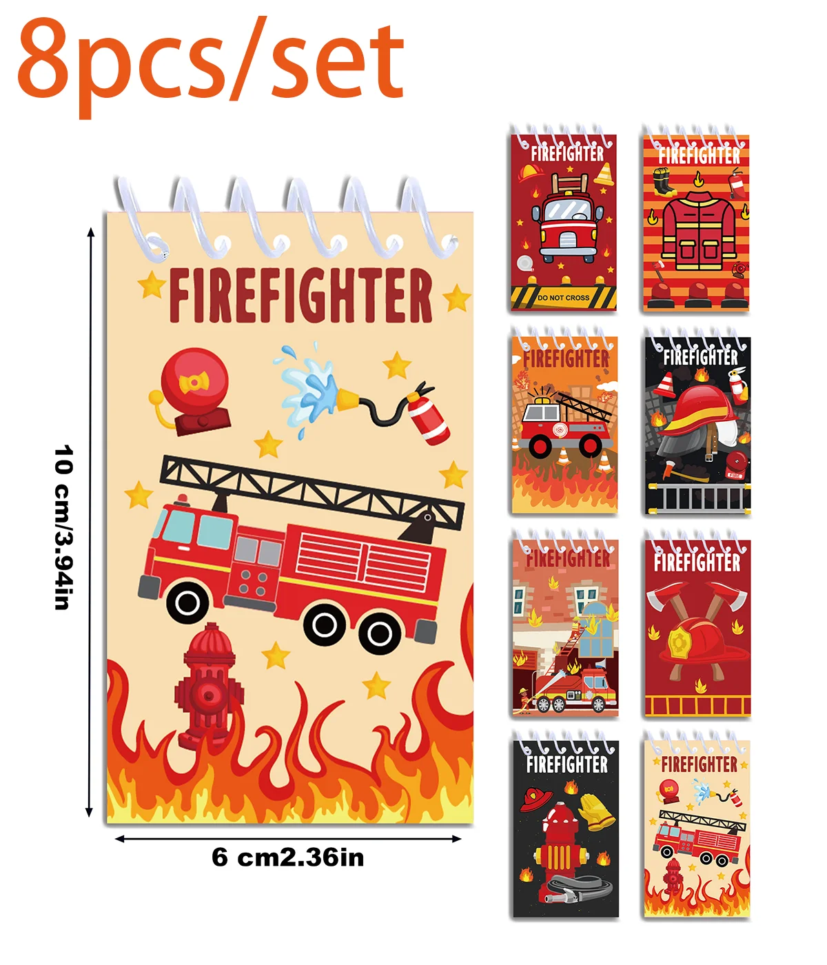 8pcs Firefighter Theme Mini Spiral Pocket Notebooks Memo Pad Coil Booklet Notepads For Office Stationery School Diaries Kid Gift