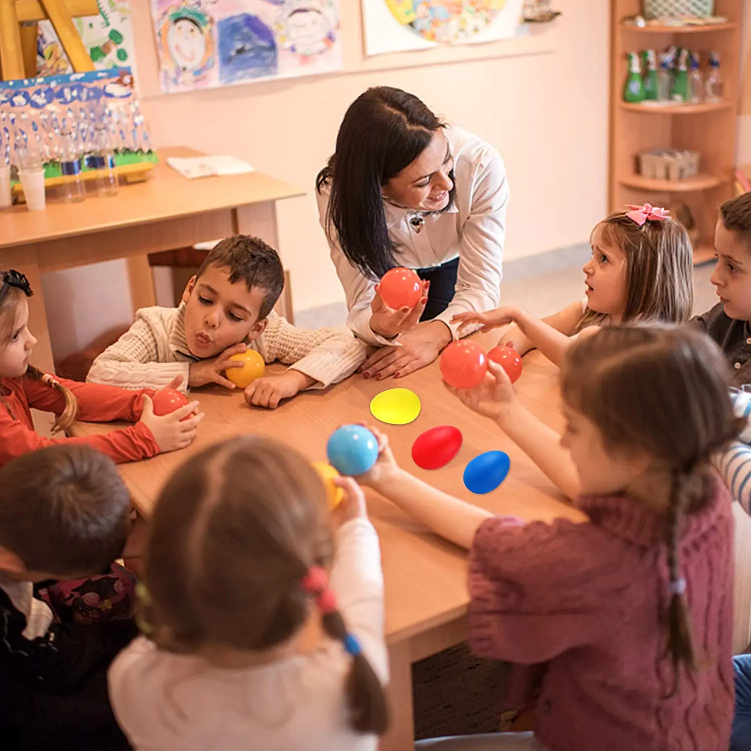 Agitadores de huevos de plástico para niños, juguetes musicales de percusión, Maracas de huevo de Pascua