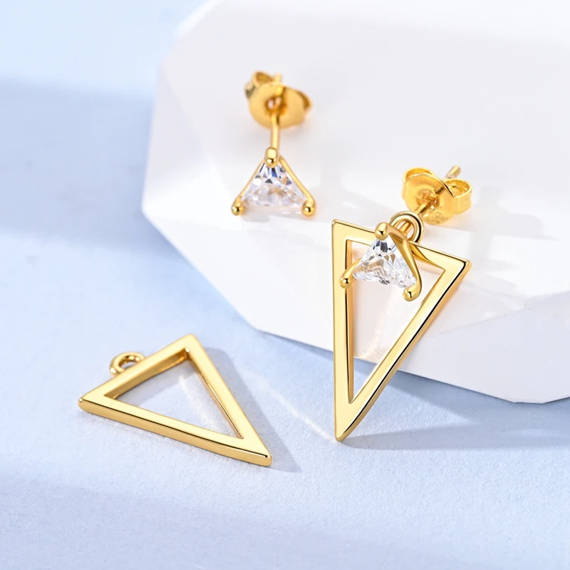 

New 925 Sterling Silver Sparkling Golden Hollow Triangle Women Earrings Brilliant Wedding Engagement Star Earrings Jewelry Gift
