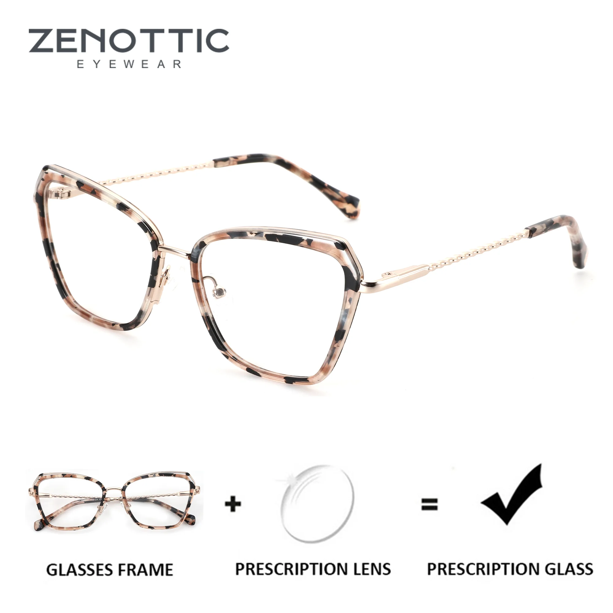 

ZENOTTIC（M Size）Acetate&Metal Butterfly Graduated Photochromic/Progressive Multifocal Glasses Myopia Lenses Woman