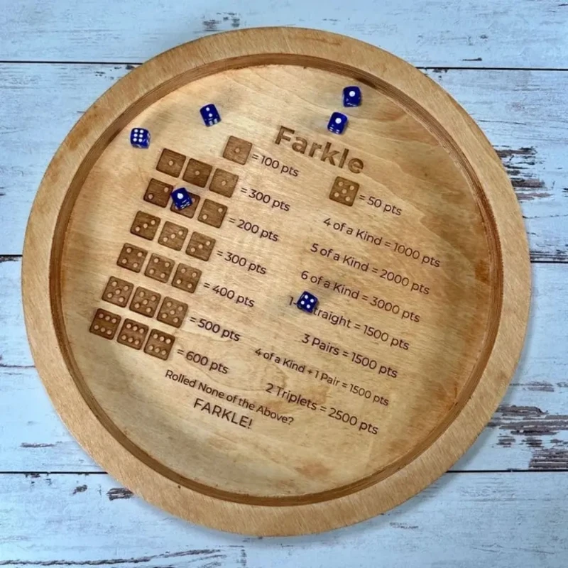 

Exercise Patience Wooden Crap Out Dice Scoring Board Funny Round Farkle Tray Pad with Wood Game Atmosphere Party