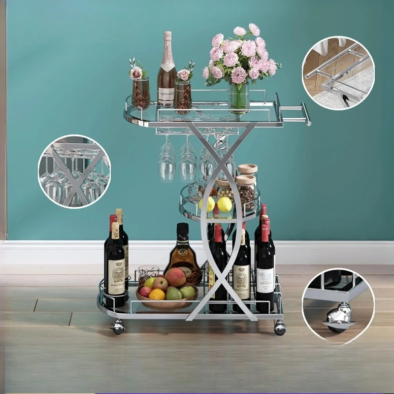 Cart Hotel Dining Cart Cake Cart Restaurant Wine  Mobile Gold Stainless Steel White