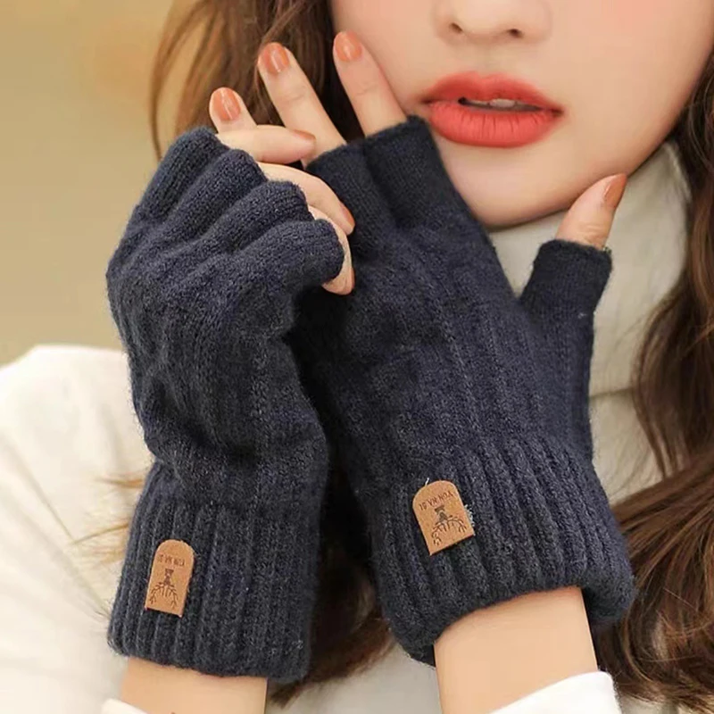 Fashion Unisex Knitted Half Finger Mittens Winter Warm Touchscreen Outdoor Riding Working Studying Gloves for Women Men 4 Colors