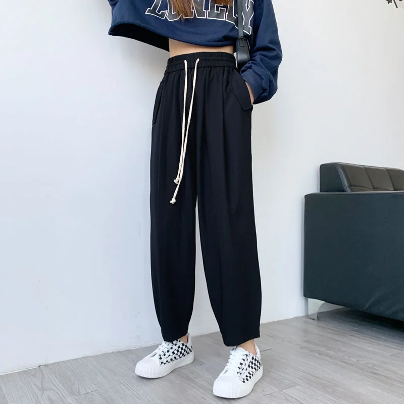 

Casual Black Gray Pants Women Spring Summer Loose Elastic High Waist Pants Woman Korean Streetwear Harem Trousers Sweatpants