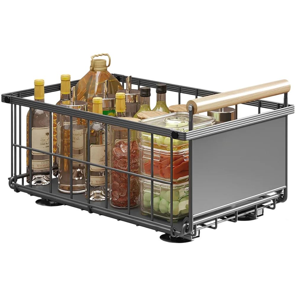 

Выдвижная корзина для хранения в шкафу, железная конструкция, бесшумные направляющие, плавное выдвижение, для кухонных шкафов