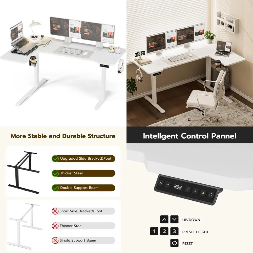 

Электрический угловой стол L-образной формы с регулируемой высотой, компьютерный стол с двусторонним соединением для домашнего офиса