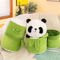 25CM Kawaii Bamboo Tube Panda Set Plush Pillow Doll Toy Cute Plushies Stuffed Animal Soft Hugging Kid Birthday Christmas Gift