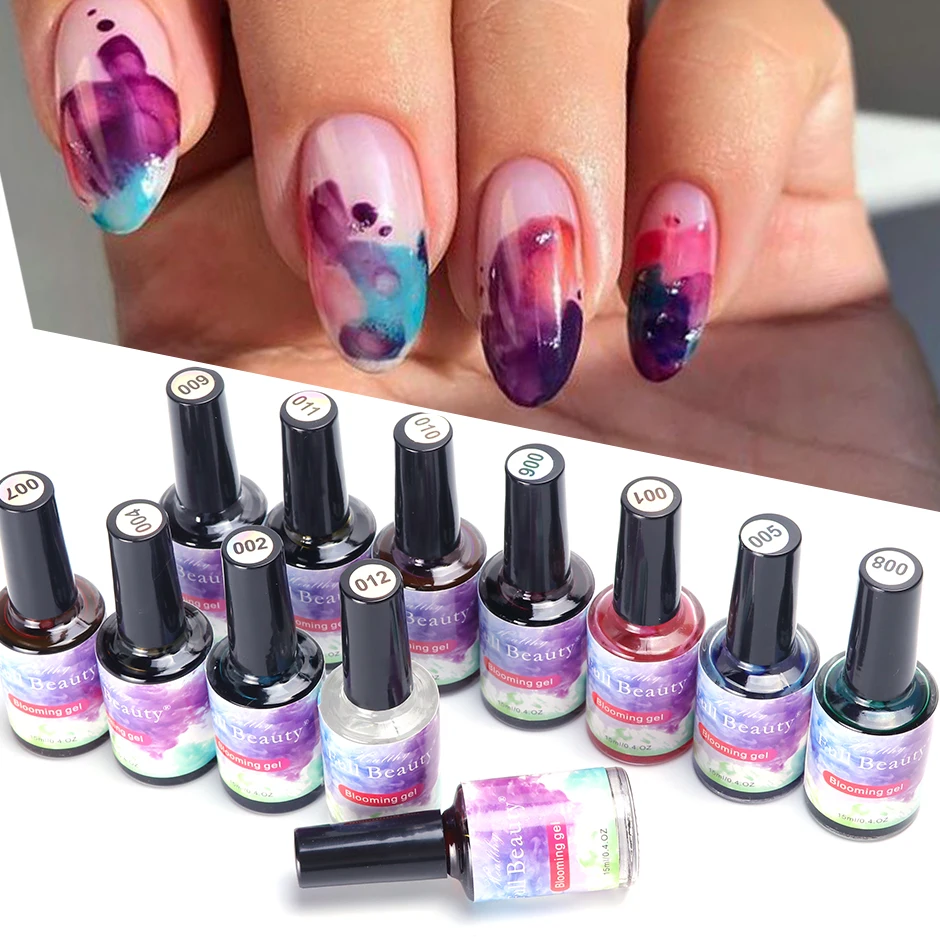 12pcs Clear Watercolor Gel Nail Polish Set Blooming Marble Smudge Effect Ink Smoke Soak Off Hybrid Varnish Manicure Ombre Decor