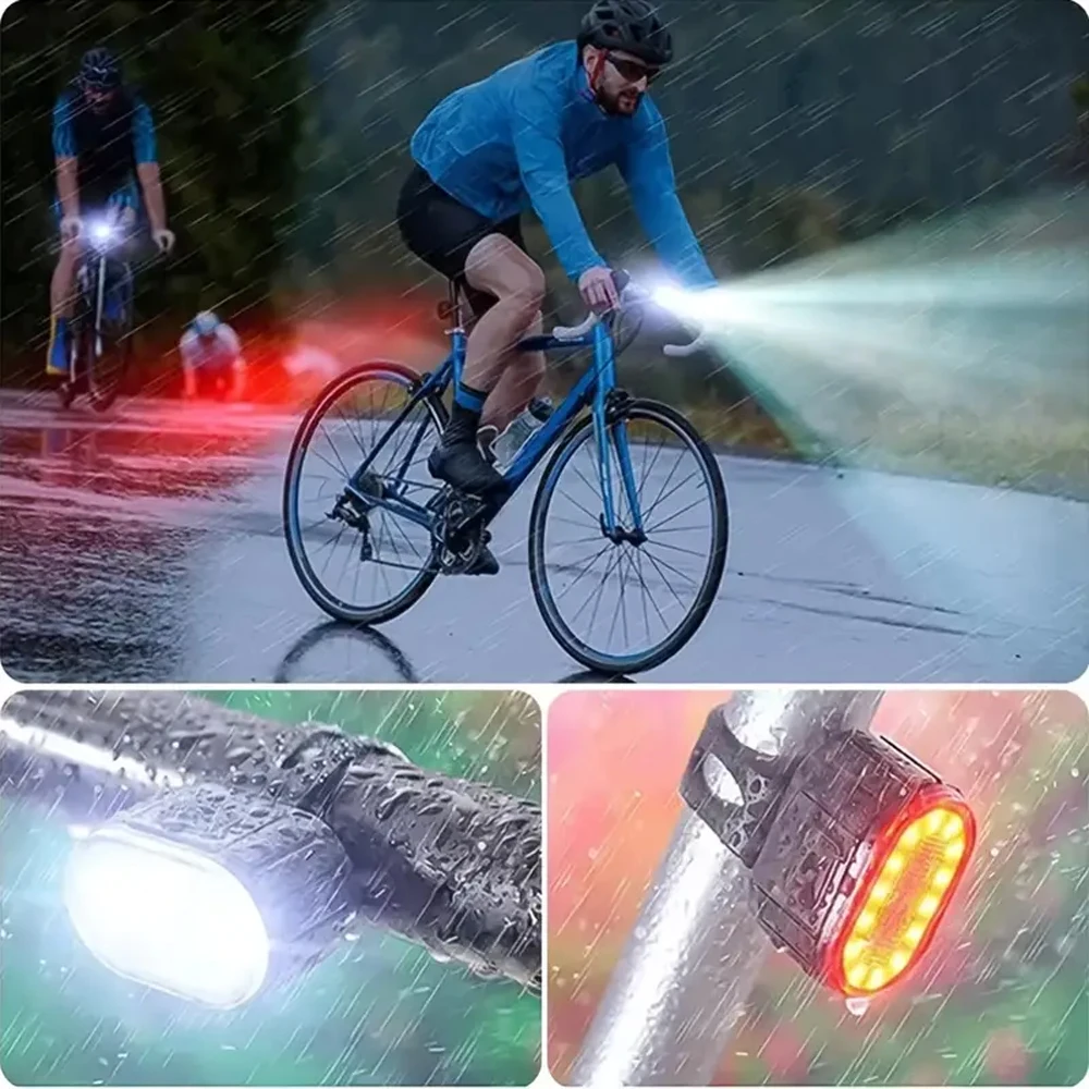 Bicycle Front and Rear Light Set USB Rechargeable LED Bike Lights Multi-Functional Bike Headlight and Tail Light