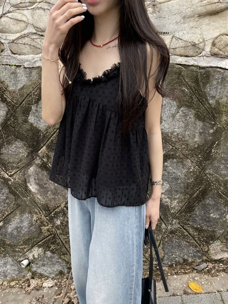 

Шикарный топ с отделкой в горошек, женский тонкий милый антивозрастной топ с сеткой в горошек, маленькая верхняя одежда