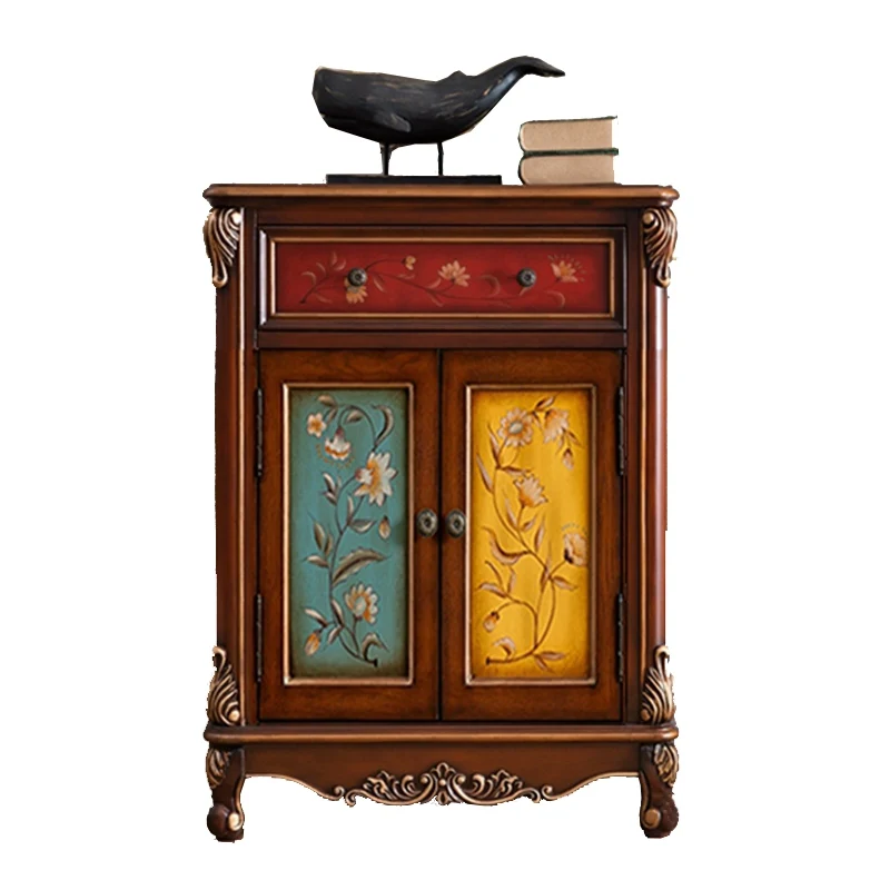 European shoe cabinet Solid wood shoe cabinet American painted porch cabinet Storage cabine Removable adjustment baffle balcony