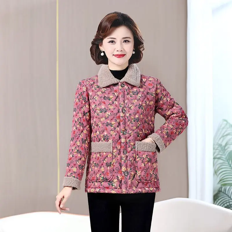 Autumn and Winter Clothes Cotton Jacket Women\'s Warm and Floral Cotton Jacket Grandmother\'s Small Cotton Jacket