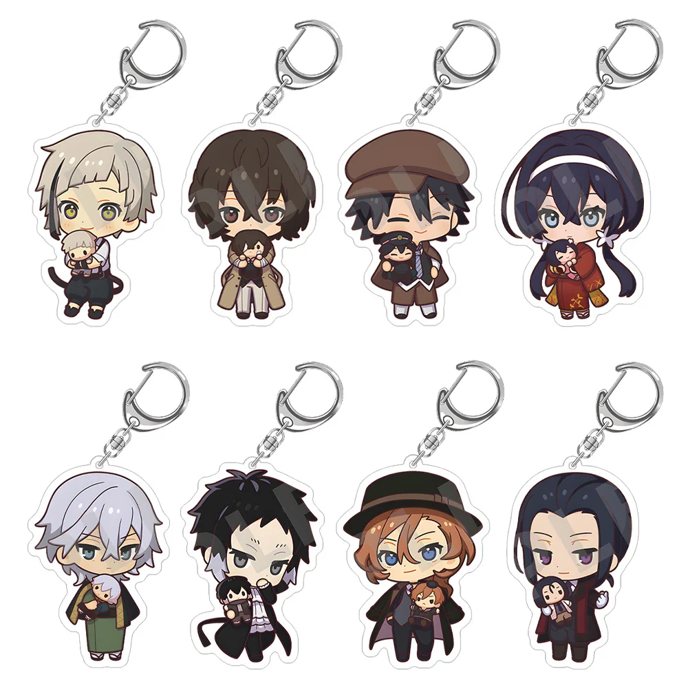 Bungo Stray Dogs Hugging Series Atsushi Nakajima Osamu Dazai Doppo Kunikida Ranpo Edogawa Akiko Yosano Chibi Acrylic keychain